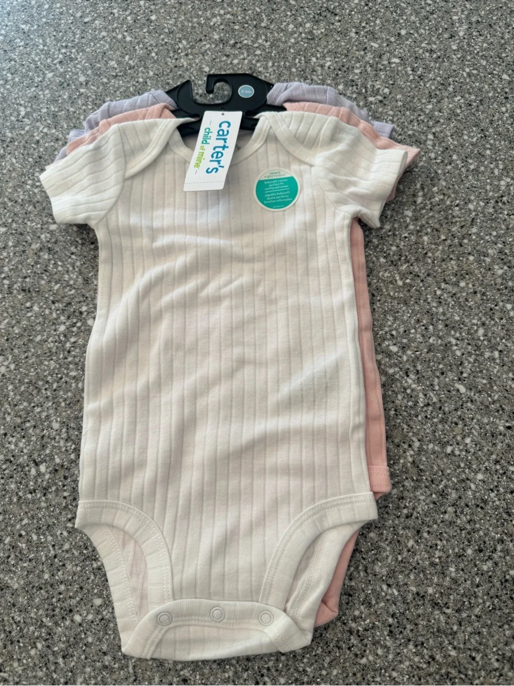 Carter's Ribbed Short-Sleeve One-Piece Set - White, Pink, Gray